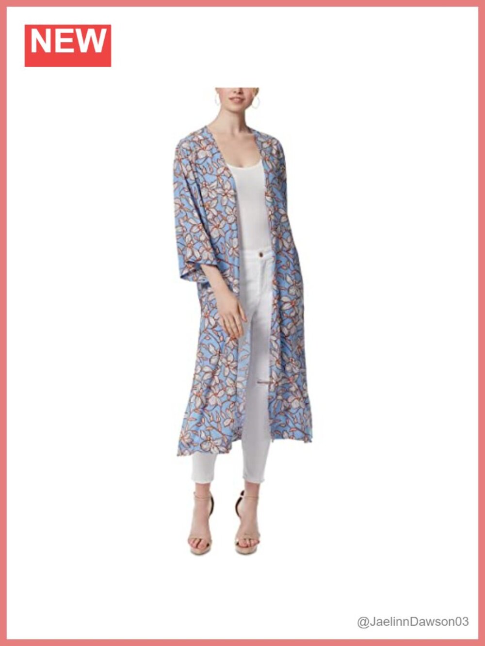Chic Floral Cotton Cardigan Duster Wide 3/4 Sleeve Open Front Long